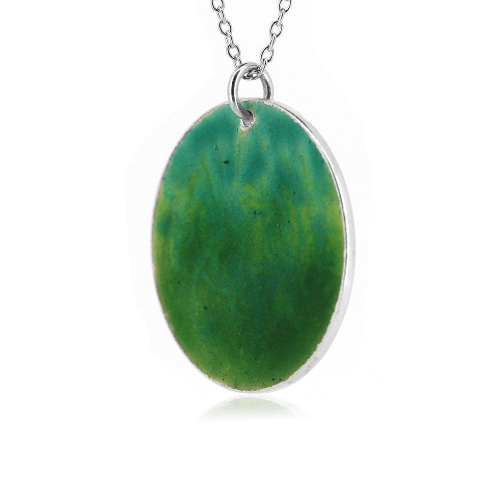 Rockpool Enamel Green Mix Large Necklace - Sterling Silver Necklace