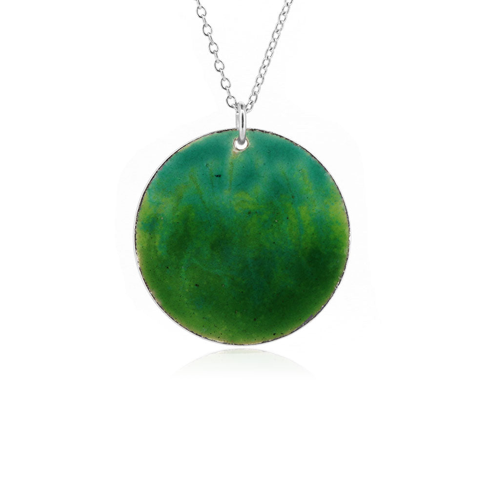 Rockpool Enamel Green Mix Large Necklace - Sterling Silver Necklace
