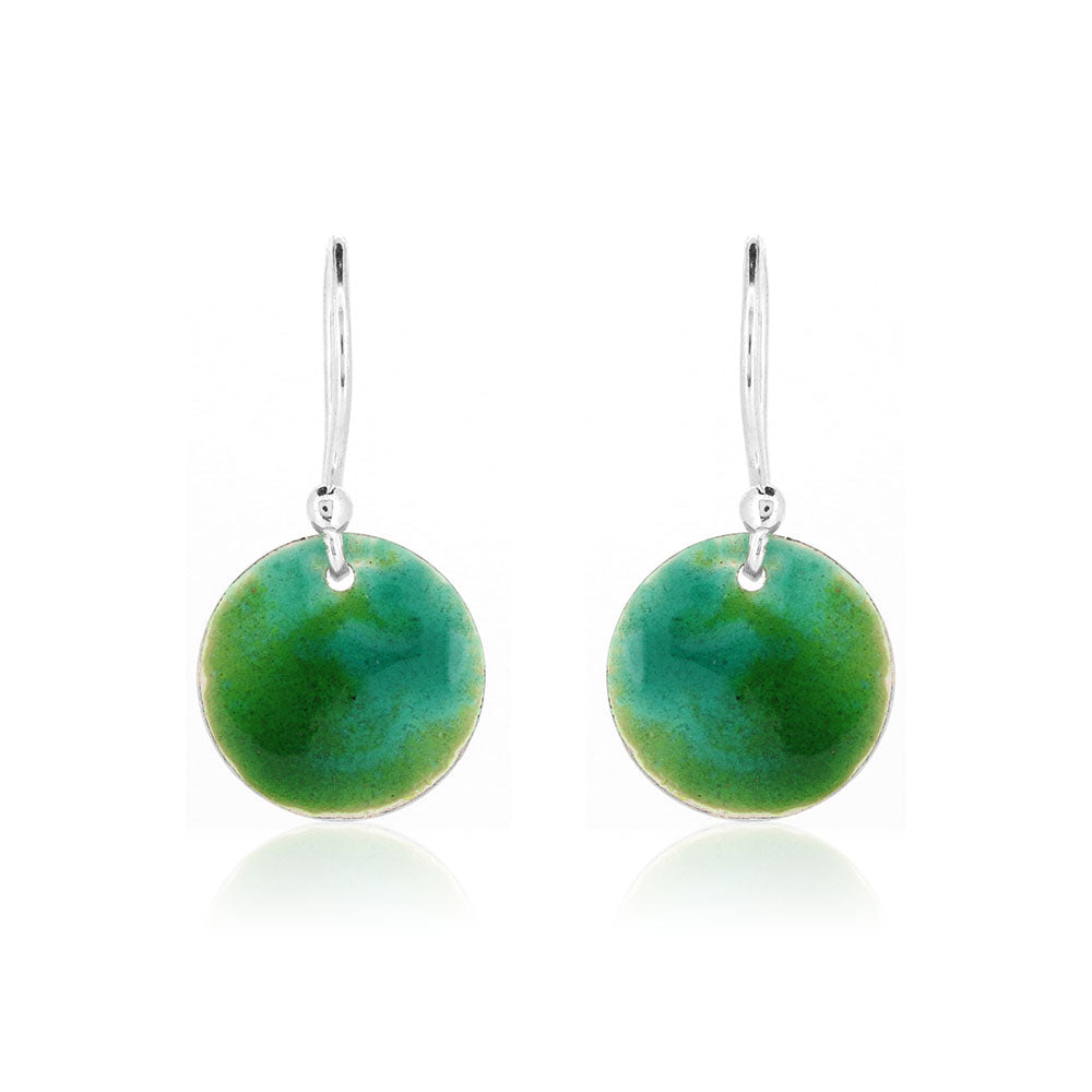 Rockpool Enamel Green Mix Drop Earrings, Small - Sterling Silver Drop Earrings