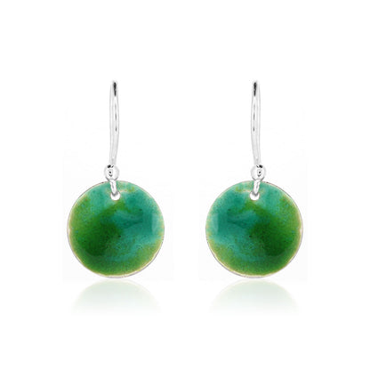 Rockpool Enamel Green Mix Drop Earrings, Small - Sterling Silver Drop Earrings