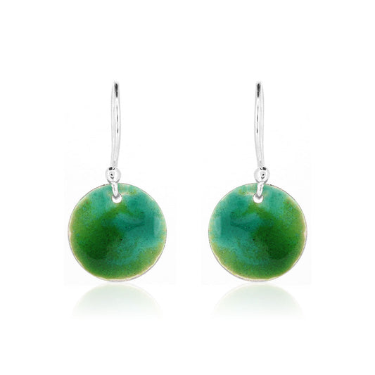 Rockpool Enamel Green Mix Drop Earrings, Small - Sterling Silver Drop Earrings