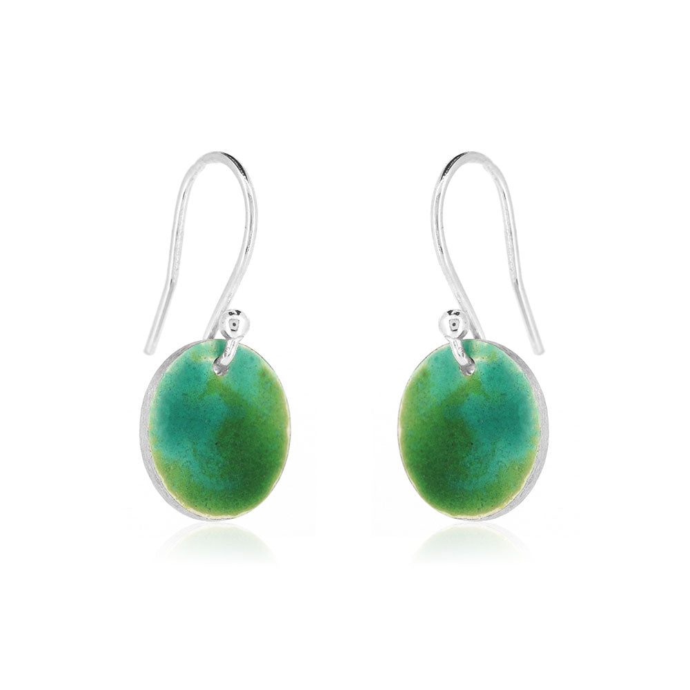 Rockpool Enamel Green Mix Drop Earrings, Small - Sterling Silver Drop Earrings