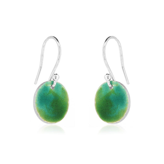 Rockpool Enamel Green Mix Drop Earrings, Small - Sterling Silver Drop Earrings