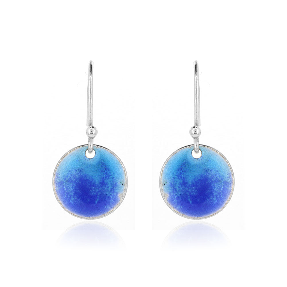 Rockpool Enamel Blue Mix Small Drop Earrings - Sterling Silver Drop Earrings