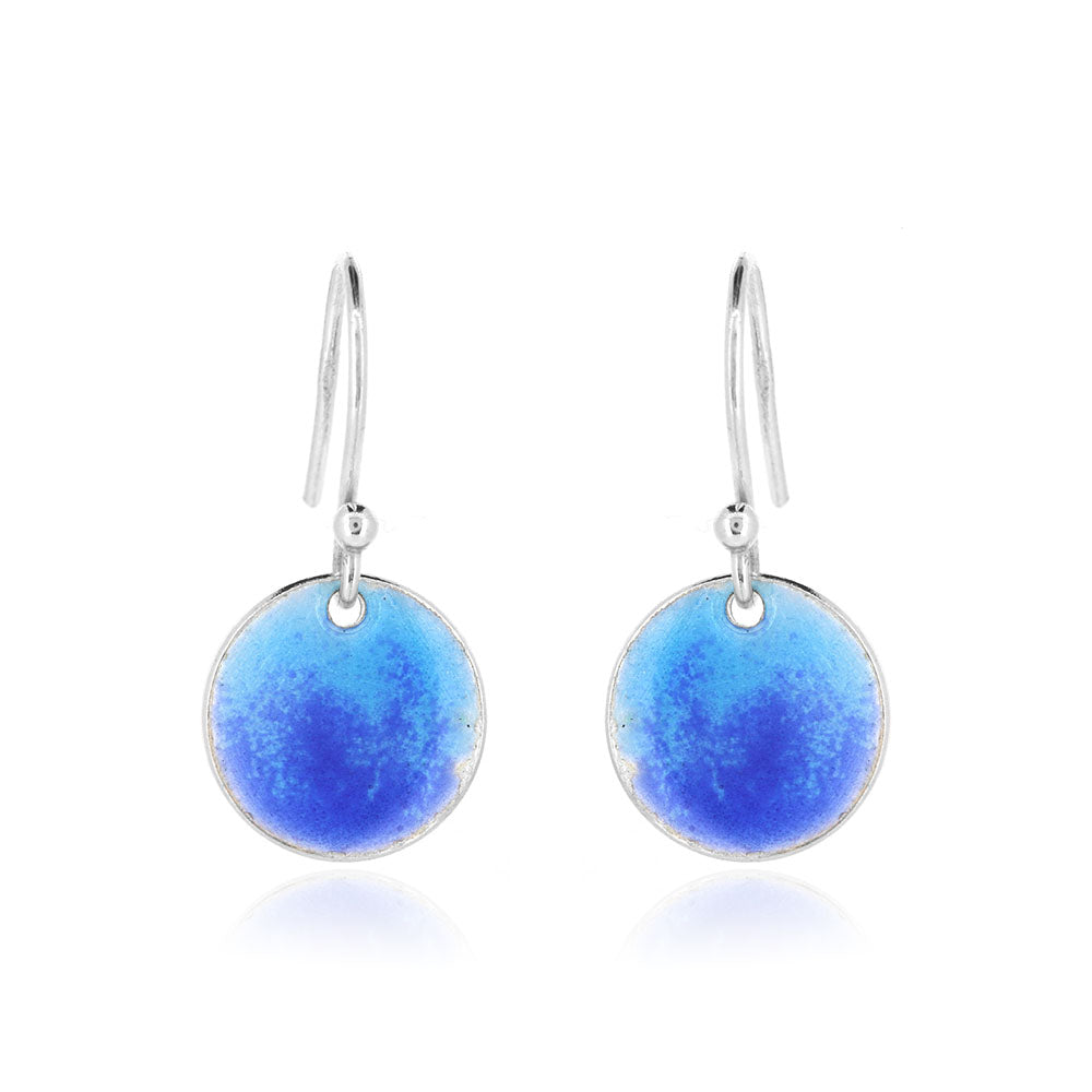 Rockpool Enamel Blue Mix Small Drop Earrings - Sterling Silver Drop Earrings