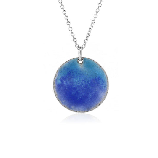 Rockpool Enamel Blue Mix Small Necklace - Sterling Silver Necklace