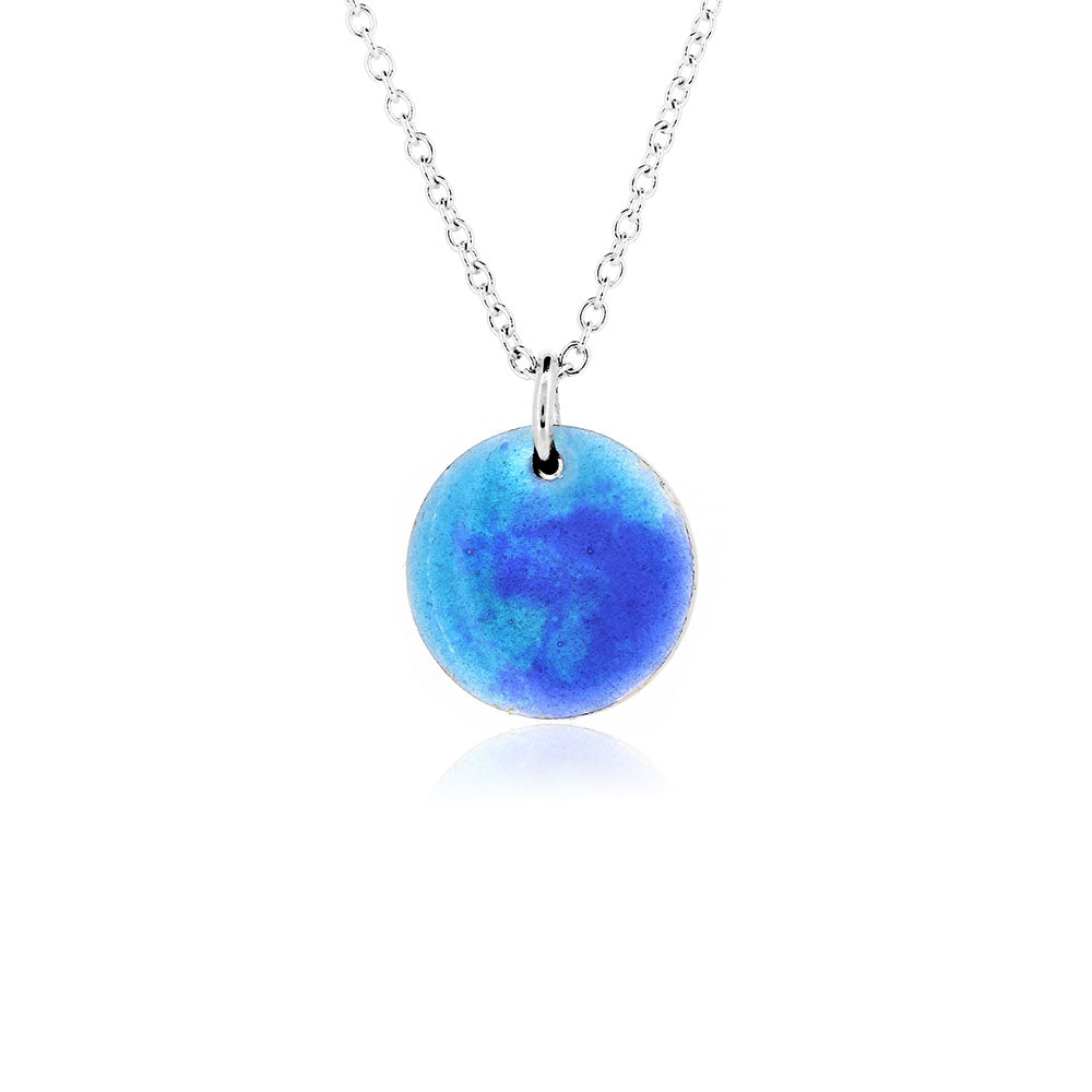 Rockpool Enamel Blue Mix Small Necklace - Sterling Silver Necklace
