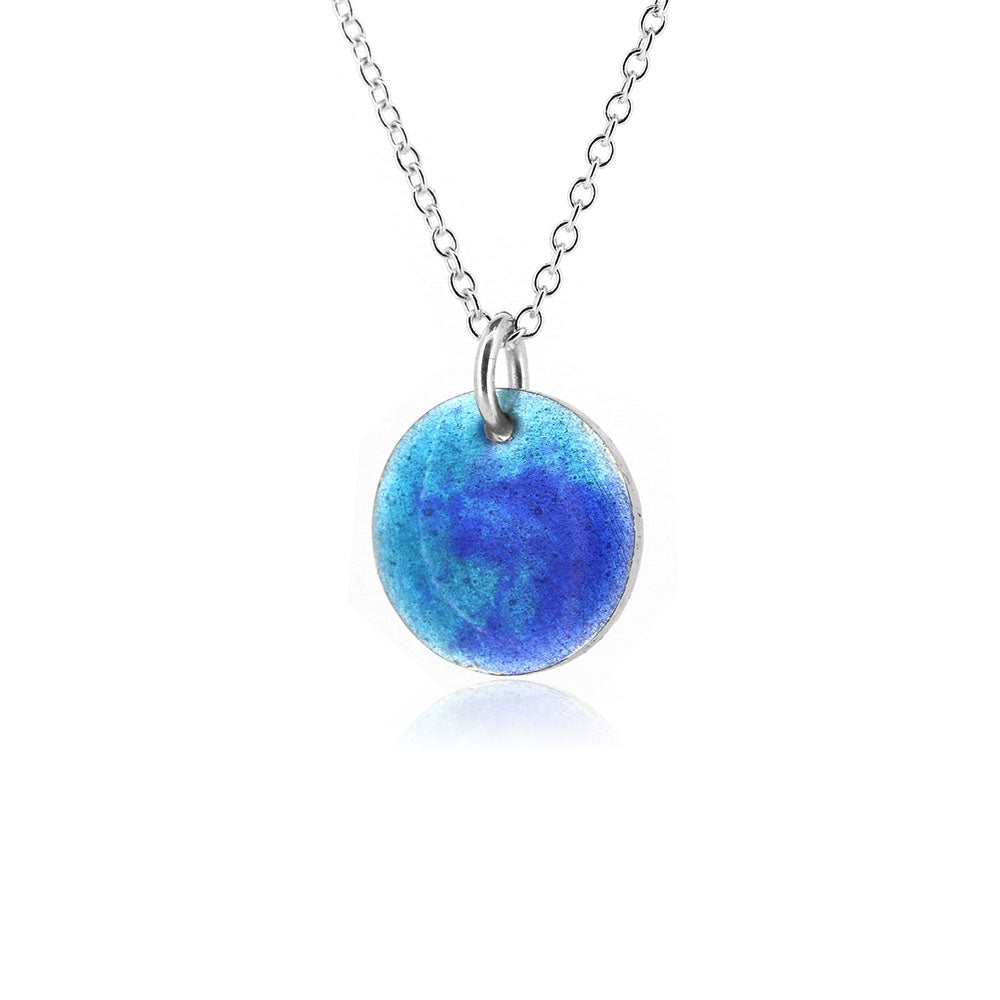 Rockpool Enamel Blue Mix Small Necklace - Sterling Silver Necklace
