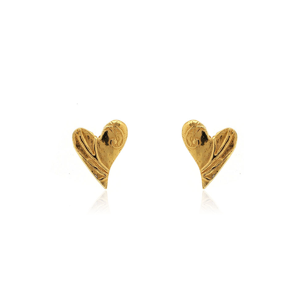 Floral Heart Stud Earrings - Yellow Gold Vermeil Stud Earrings