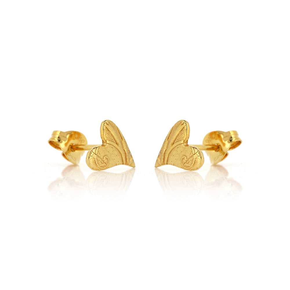 Floral Heart Stud Earrings - Yellow Gold Vermeil Stud Earrings