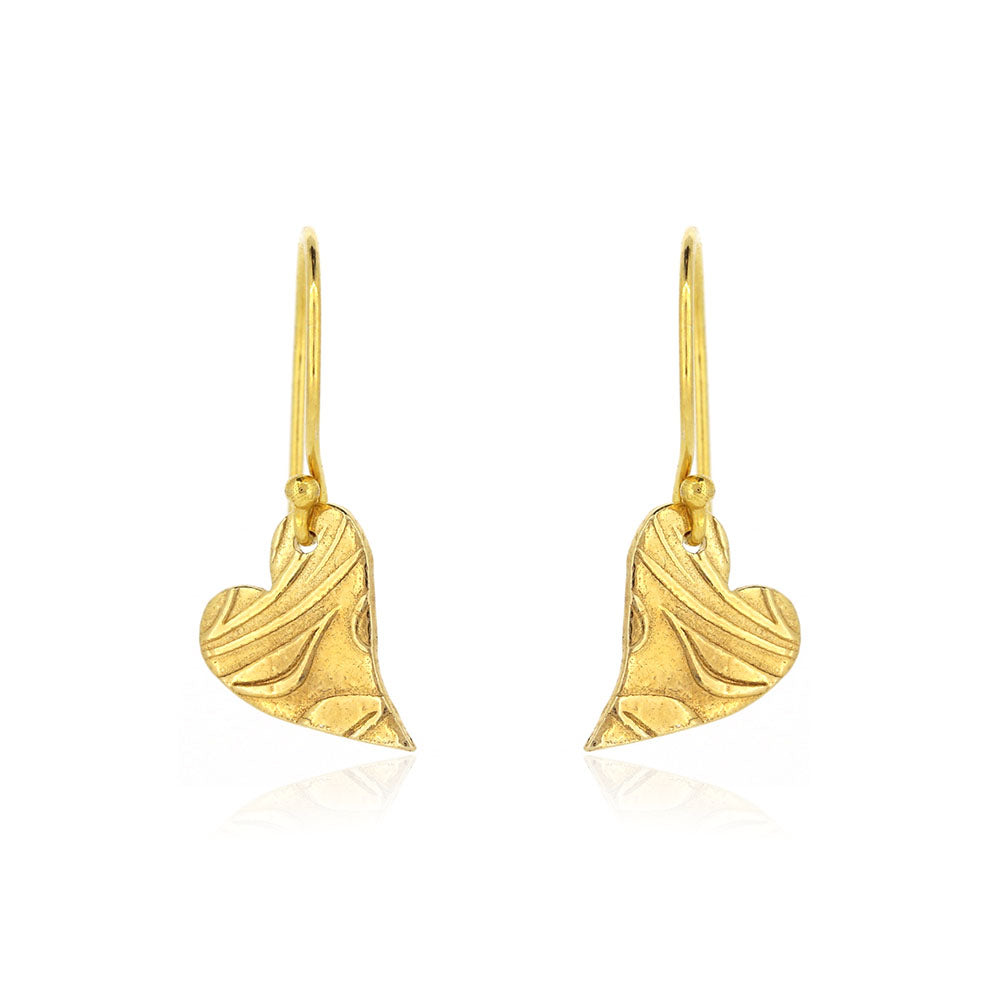 Floral Heart Drop Earrings - Yellow Gold Vermeil Drop Earrings