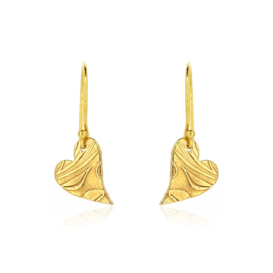 Floral Heart Drop Earrings - Yellow Gold Vermeil Drop Earrings