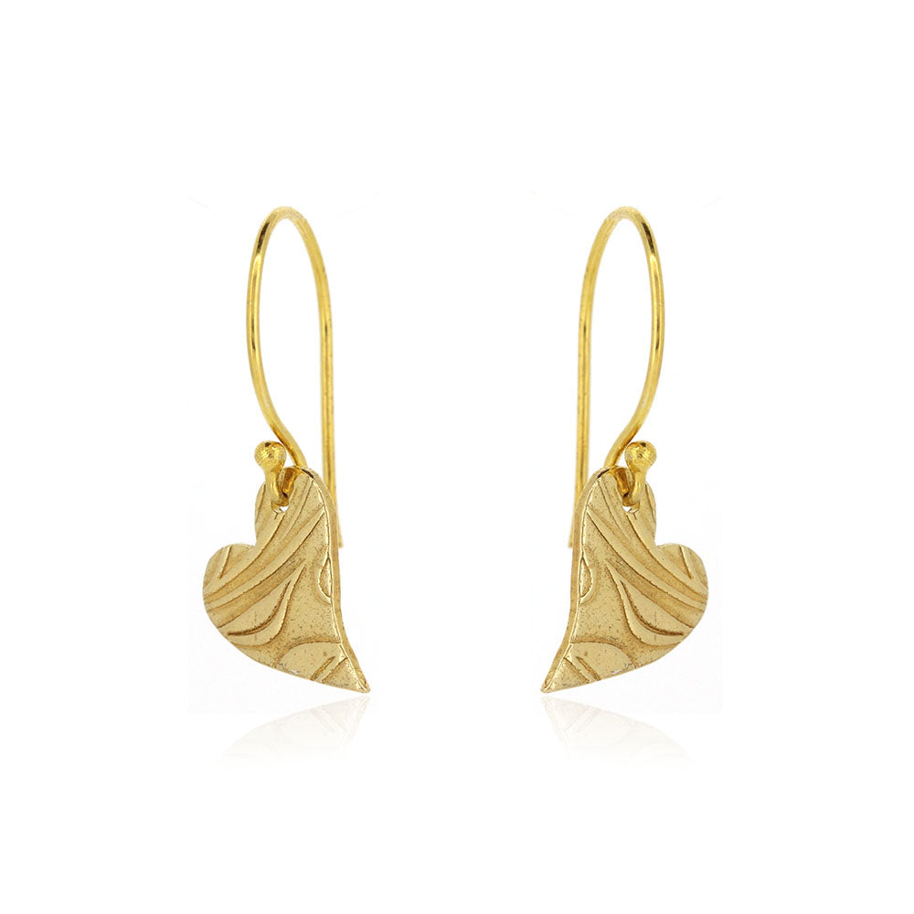 Floral Heart Drop Earrings - Yellow Gold Vermeil Drop Earrings