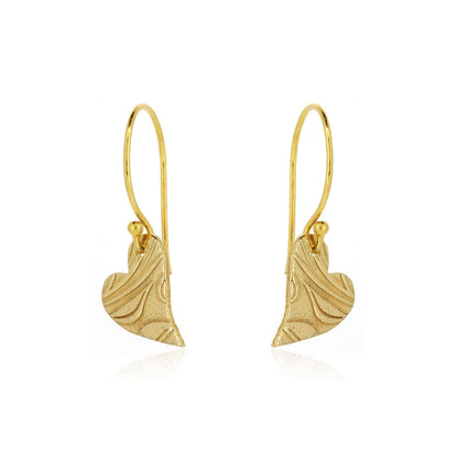 Floral Heart Drop Earrings - Yellow Gold Vermeil Drop Earrings