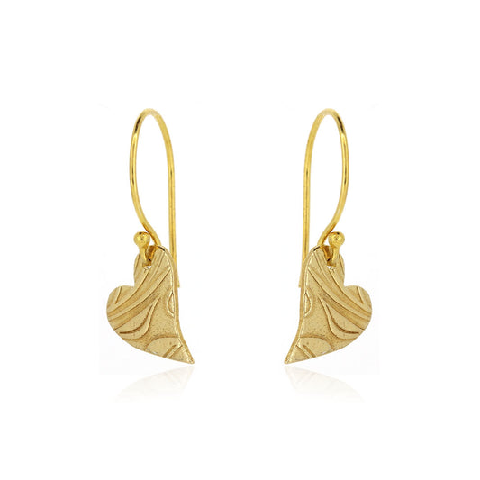 Floral Heart Drop Earrings - Yellow Gold Vermeil Drop Earrings