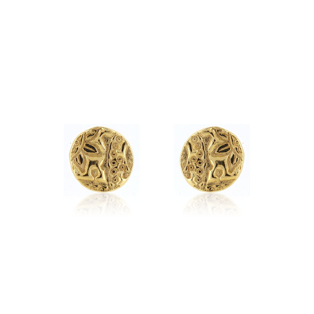 Boho Round Stud Earrings - Yellow Gold Vermeil Stud Earrings
