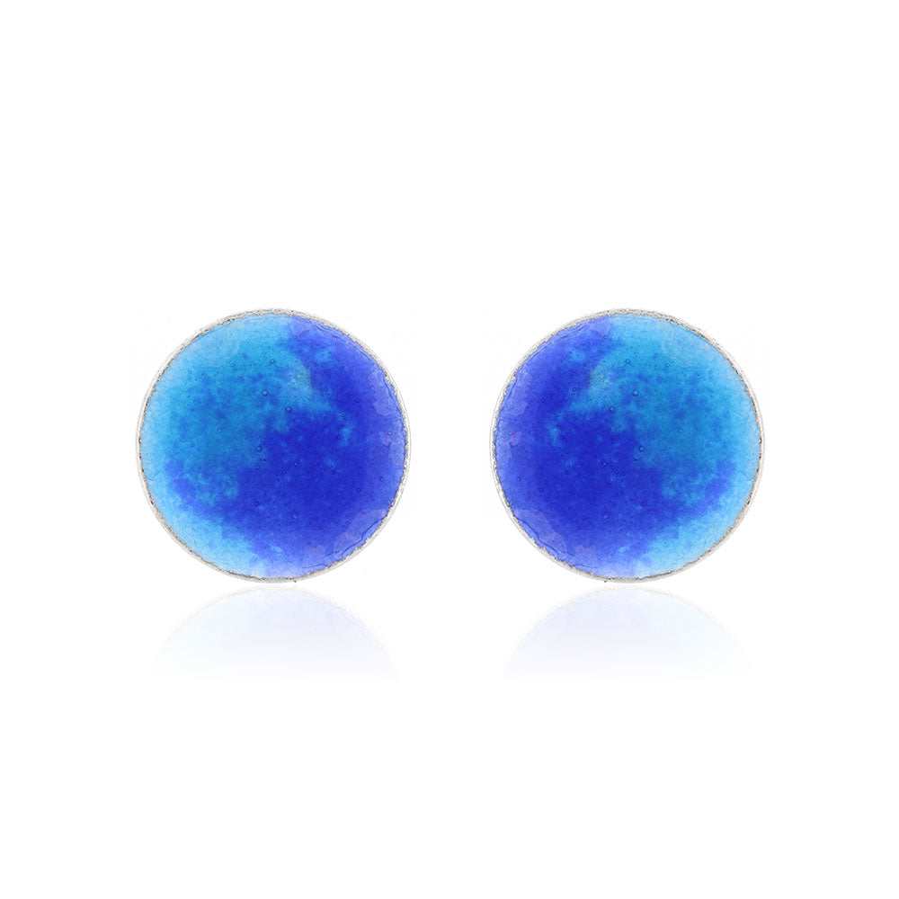 Rockpool Enamel Blue Mix Large Stud Earrings - Sterling Silver Stud Earrings