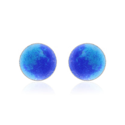 Rockpool Enamel Blue Mix Large Stud Earrings - Sterling Silver Stud Earrings