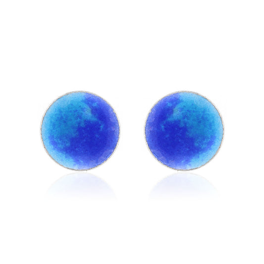 Rockpool Enamel Blue Mix Large Stud Earrings - Sterling Silver Stud Earrings
