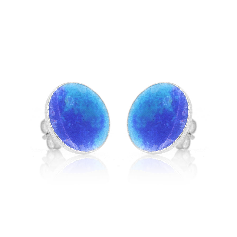 Rockpool Enamel Blue Mix Large Stud Earrings - Sterling Silver Stud Earrings