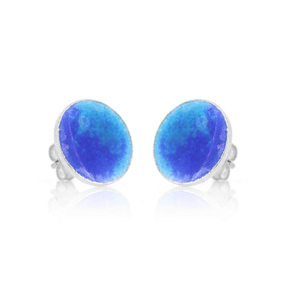 Rockpool Enamel Blue Mix Large Stud Earrings - Sterling Silver Stud Earrings