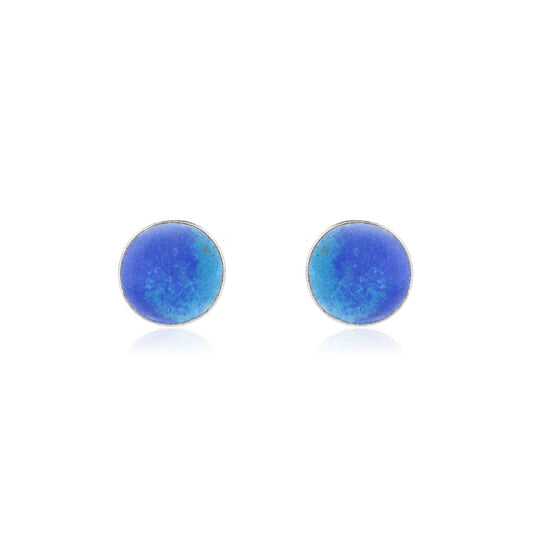 Rockpool Enamel Blue Mix Small Stud Earrings - Sterling Silver Stud Earrings