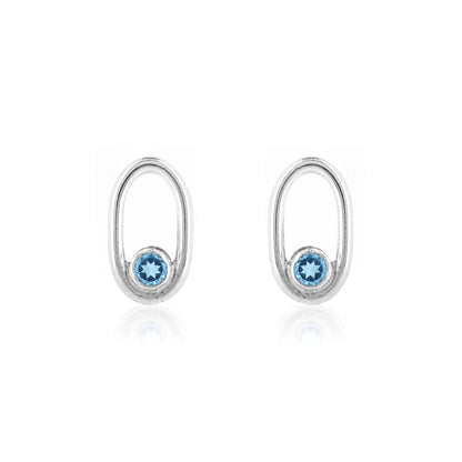 Mijoux Orbit "Swiss" Blue Topaz Stud Earrings - Sterling Silver Stud Earrings
