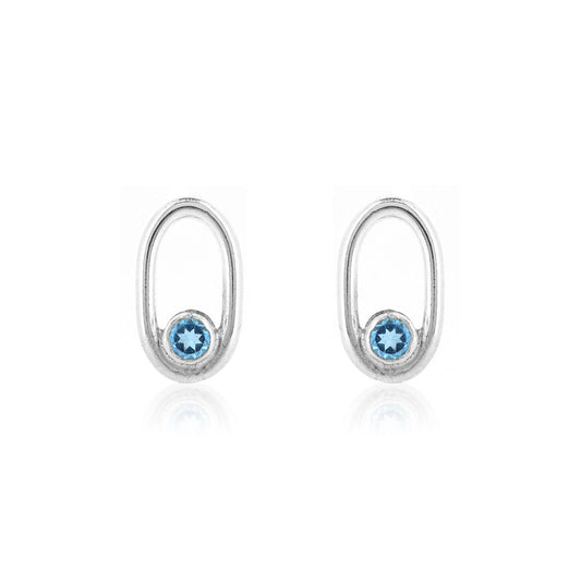 Mijoux Orbit "Swiss" Blue Topaz Stud Earrings - Sterling Silver Stud Earrings