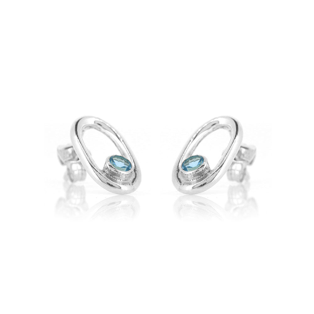 Mijoux Orbit "Swiss" Blue Topaz Stud Earrings - Sterling Silver Stud Earrings