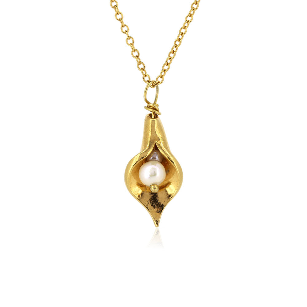 Arum Lily Small Freshwater Pearl Necklace - Yellow Gold Vermeil Necklace