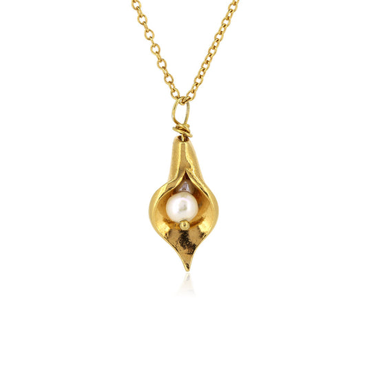 Arum Lily Small Freshwater Pearl Necklace - Yellow Gold Vermeil Necklace