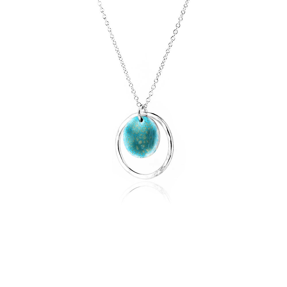 Nebula Turquoise Enamel Circle Necklace - Sterling Silver Necklace