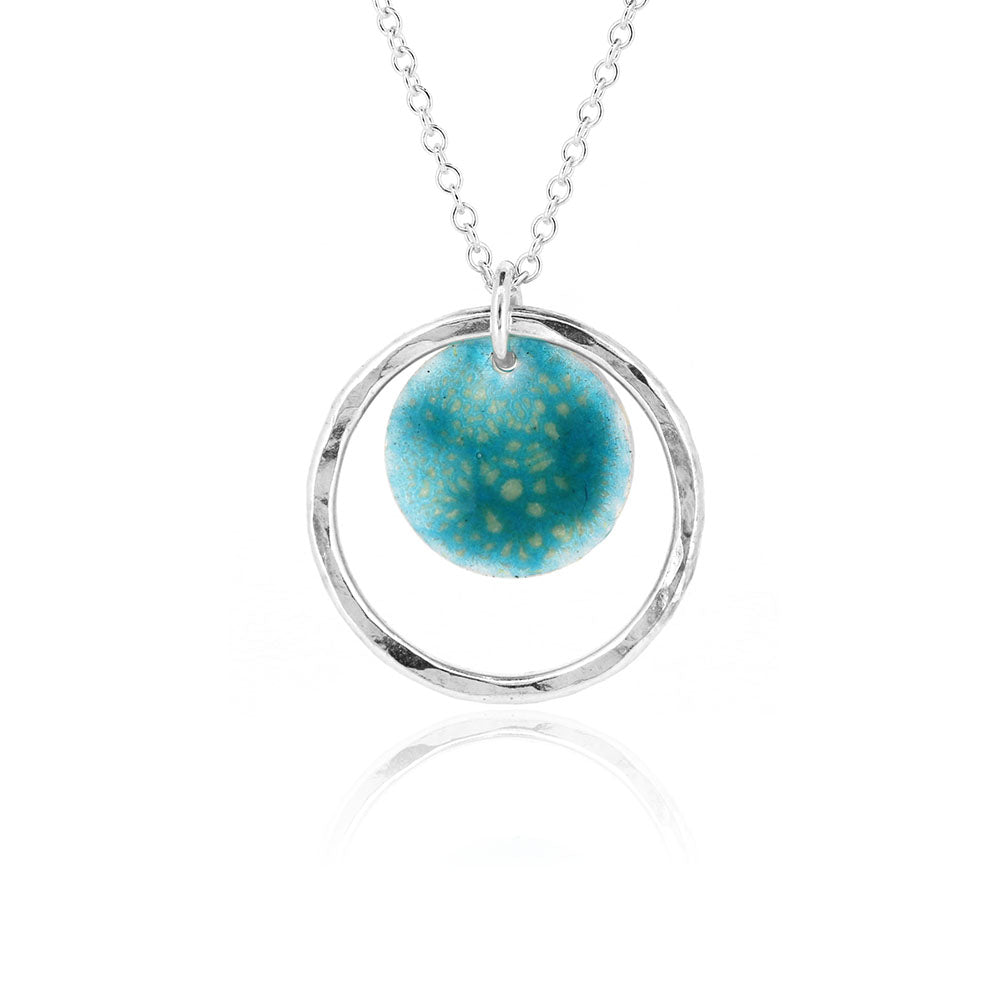 Nebula Turquoise Enamel Circle Necklace - Sterling Silver Necklace