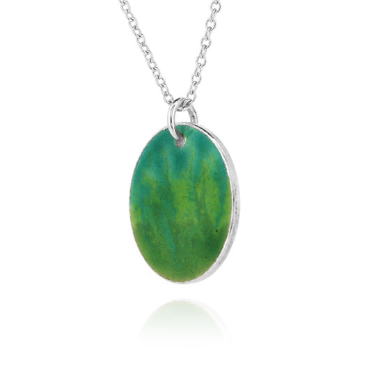 Rockpool Enamel Green Mix Medium Necklace - Sterling Silver Necklace