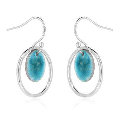 Nebula Turquoise Enamel Circle Drop Earrings - Sterling Silver Drop Earrings