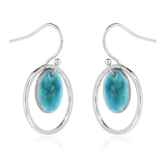 Nebula Turquoise Enamel Circle Drop Earrings - Sterling Silver Drop Earrings