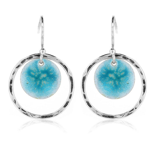 Nebula Turquoise Enamel Circle Drop Earrings - Sterling Silver Drop Earrings