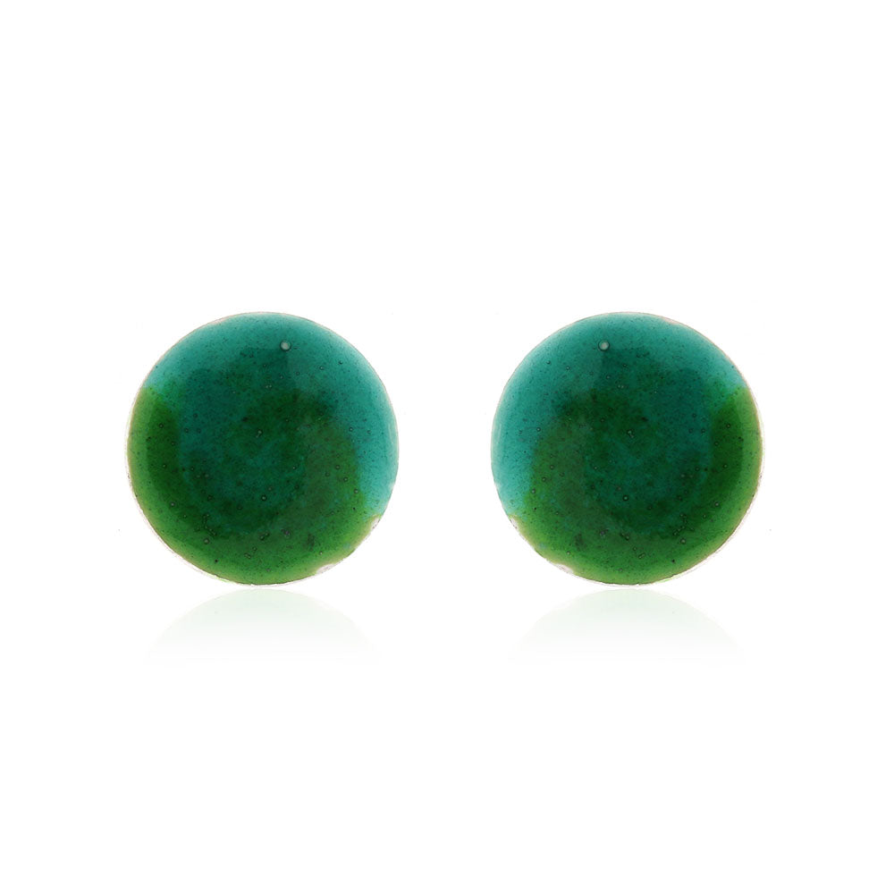 Rockpool Enamel Green Mix Large Stud Earrings - Sterling Silver Stud Earrings