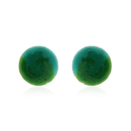 Rockpool Enamel Green Mix Large Stud Earrings - Sterling Silver Stud Earrings