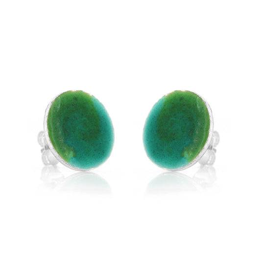 Rockpool Enamel Green Mix Large Stud Earrings - Sterling Silver Stud Earrings
