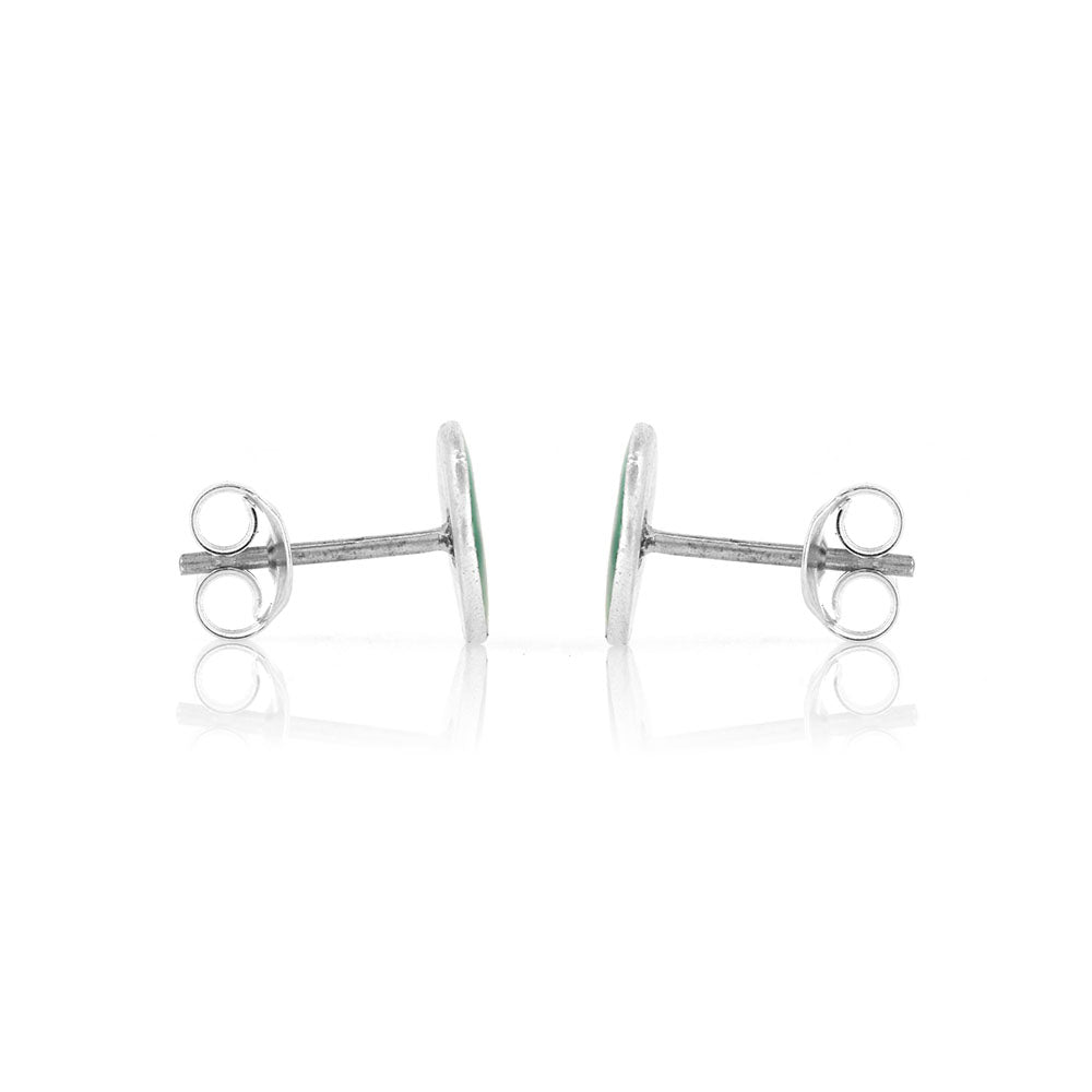 Rockpool Enamel Green Mix Small Stud Earrings - Sterling Silver Stud Earrings