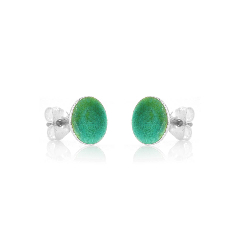 Rockpool Enamel Green Mix Small Stud Earrings - Sterling Silver Stud Earrings