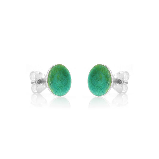 Rockpool Enamel Green Mix Small Stud Earrings - Sterling Silver Stud Earrings