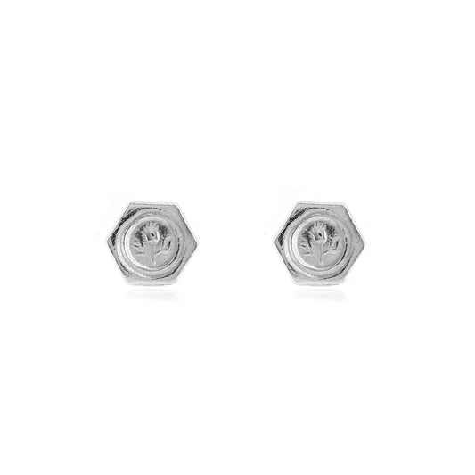 Thistle Hexagon Stud Earrings - Sterling Silver Stud Earrings