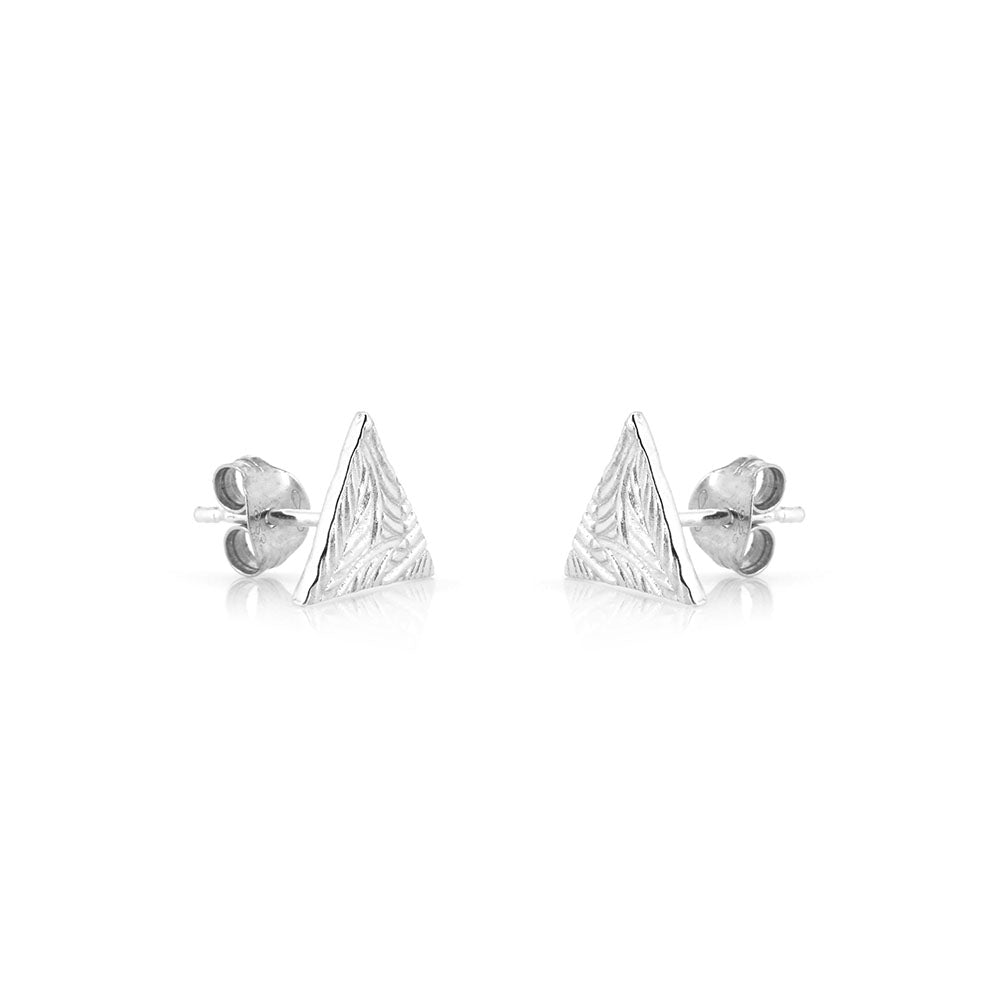 Fern Triangle Stud Earrings - Sterling Silver Stud Earrings