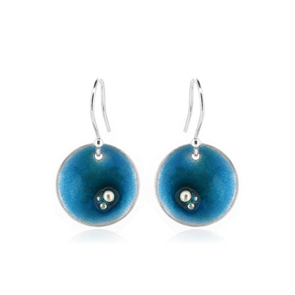 Coastal Turquoise Enamel Drop Earrings - Sterling Silver Drop Earrings