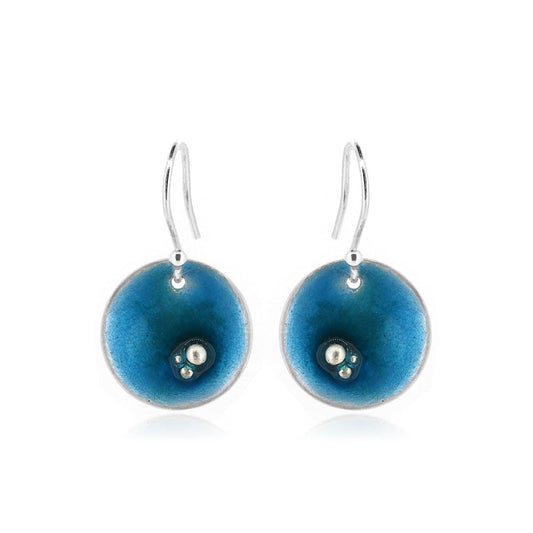 Coastal Turquoise Enamel Drop Earrings - Sterling Silver Drop Earrings