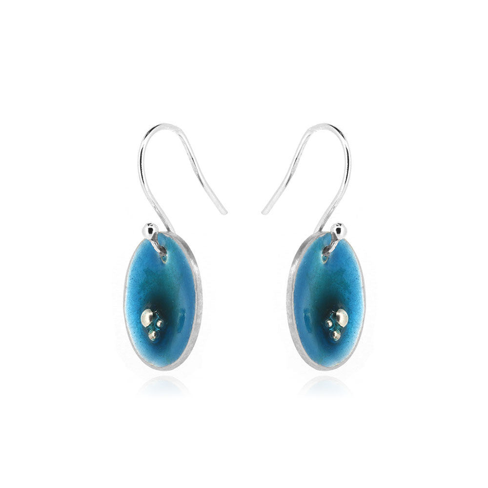 Coastal Turquoise Enamel Drop Earrings - Sterling Silver Drop Earrings