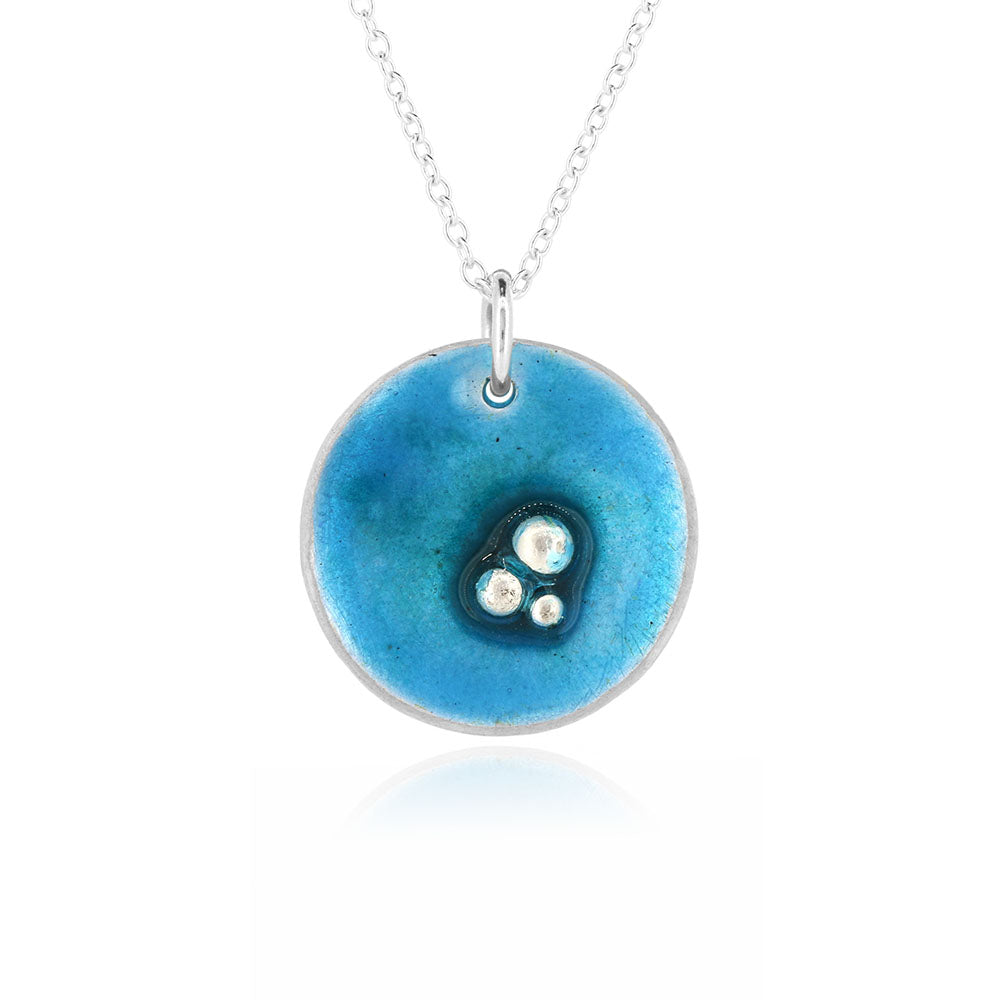 Coastal Turquoise Enamel Pendant Necklace - Sterling Silver Necklace