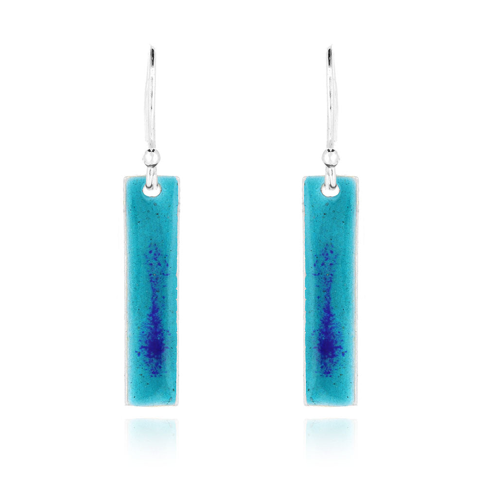 Mist Turquoise & Blue Rectangular Drop Earrings - Sterling Silver & Enamel Drop Earrings